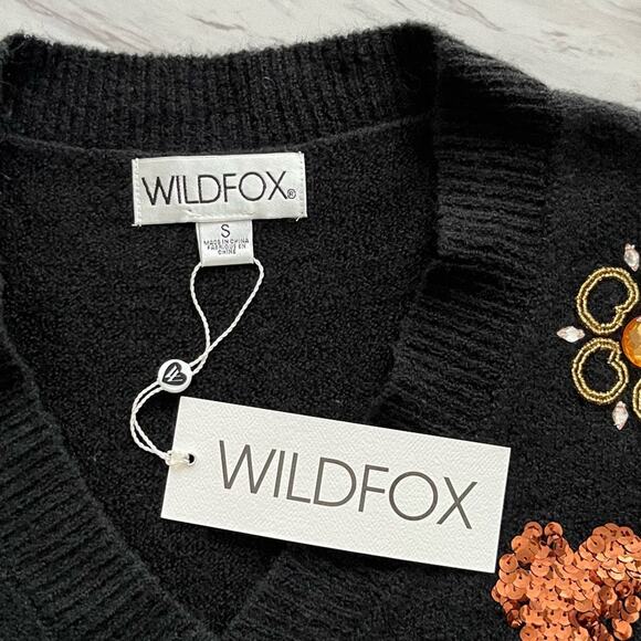 Wildfox Fancy Holiday Sequins Sweater Women's S Black Embellished Shimmer NWT - Picture 9 of 12